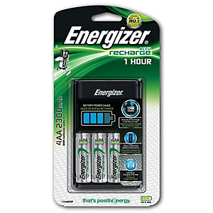 Energizer 1Hour Charger Caricabatterie + 4 batterie Extreme AA precaricate da 2.300 mAh UE