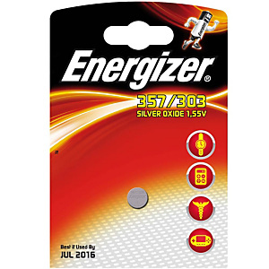 Energizer 357/303 Silver Oxide Pila alcalina de botón 357/303 1,55 V, no recargable, blíster de 1 Energizer 357/303 Silver Oxide Pila alcalina de botón 357/303 1,55 V, no recargable, blíster de 1