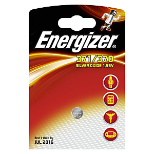 Energizer 371/370 Silver Oxide Pila de botón 371/370 1,55 V, 34 mAh, no recargable, blíster de 1 Energizer 371/370 Silver Oxide Pila de botón 371/370 1,55 V, 34 mAh, no recargable, blíster de 1