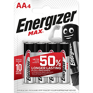 Energizer Alkaline Max Pilas alcalinas AA/LR06 1,5 V, no recargables, blíster de 4 Energizer Alkaline Max Pilas alcalinas AA/LR06 1,5 V, no recargables, blíster de 4