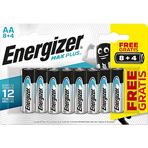Energizer Alkaline Max Plus Pilas alcalinas AA/LR06 1,5 V, no recargables, blíster de 12 Energizer Alkaline Max Plus Pilas alcalinas AA/LR06 1,5 V, no recargables, blíster de 12