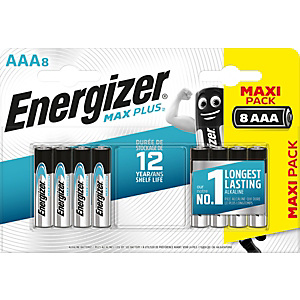 Energizer Alkaline Max Plus Pilas alcalinas AAA/LR03 1,5 V, no recargables, blíster de 8 Energizer Alkaline Max Plus Pilas alcalinas AAA/LR03 1,5 V, no recargables, blíster de 8