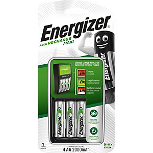 Energizer Chargeur de piles Maxi pour format AA et AAA + 4 accus AA rechargeables 2000 mAh Energizer Chargeur de piles Maxi pour format AA et AAA + 4 accus AA rechargeables 2000 mAh