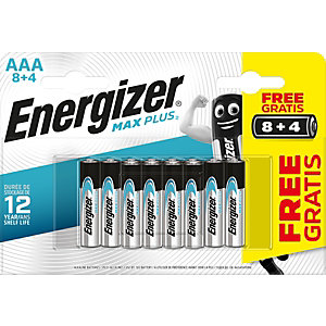 ENERGIZER Pila alcalina Max Plus, Mini stilo AAA, 1,5 V (confezione 8 + 4)