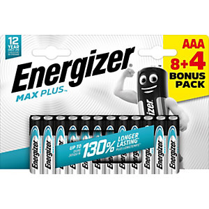 Energizer Pila Alkaline Max Plus AAA/LR03 1,5V Pack 8 + 4 unid
