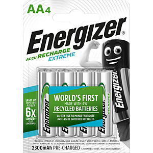 ENERGIZER Pila ricaricabile Extreme, Stilo AA, 2300 mAh, 1,2 V (confezione 4 pezzi)