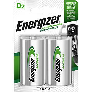 ENERGIZER Pila ricaricabile Power Plus, Torcia D, 2500 mAh, 1,2 V (confezione 2 pezzi)