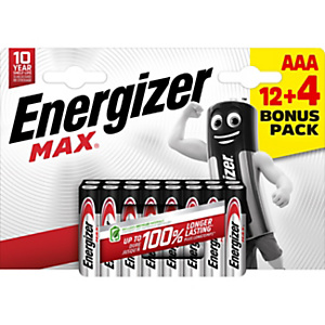 Energizer Pile alcaline AAA / LR3 Max - Pack Promo 12 + 4 GRATUITES