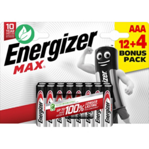 Energizer Pile alcaline AAA / LR3 Max - Pack Promo 12 + 4 GRATUITES