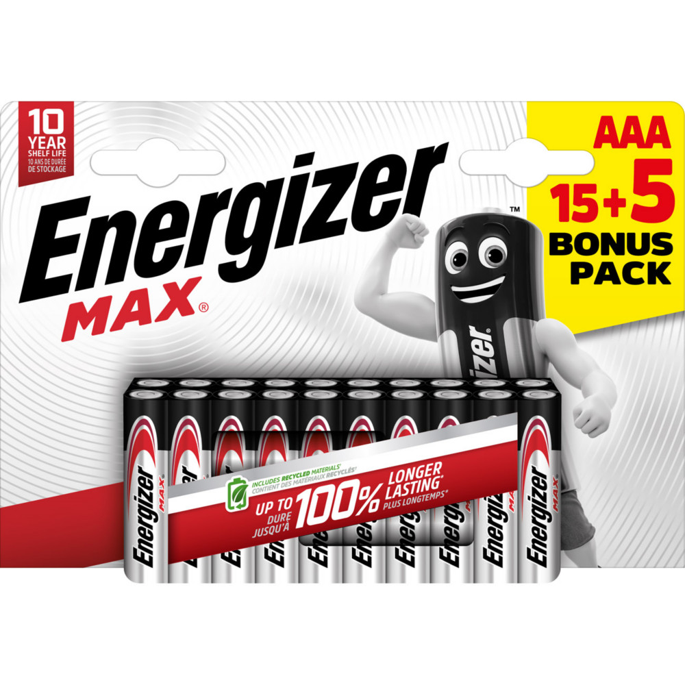 Energizer Pile alcaline AAA / LR3 Max - Pack Promo 15 + 5 GRATUITES