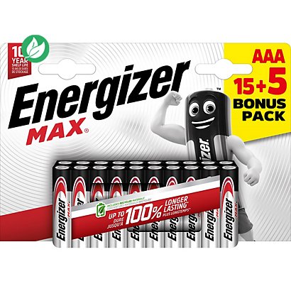 Energizer Pile alcaline AAA / LR3 Max - Pack Promo 15 + 5 GRATUITES