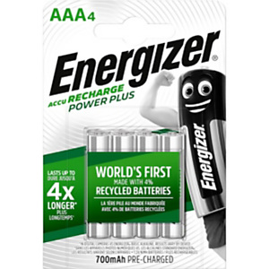 Energizer Recharge Power Plus Pilas precargadas AAA/NH12, 700 mAh, recargables, blíster de 4 Energizer Recharge Power Plus Pilas precargadas AAA/NH12, 700 mAh, recargables, blíster de 4