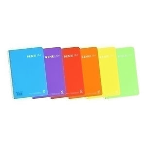 ENRI Plus Cuaderno tapa de polipropileno, plástico, formato Folio, 80 hojas, cuadriculado 3 x 3 mm, 90 g, 6 colores surtidos