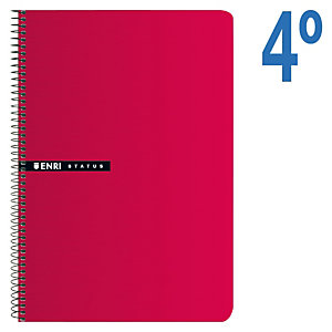 ENRI Status Cuaderno, 4º, cuadriculado, 100 hojas, cubierta dura cartón, rojo