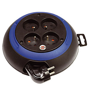 Enrouleur électrique domestique Brennenstuhl, Design-Box 4 prises, câble 3m H05VV-F 3G1,0, coloris bleu / noir