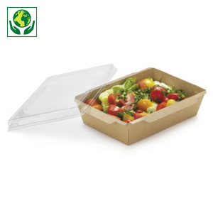 Ensaladera rectangular kraft con tapa PET