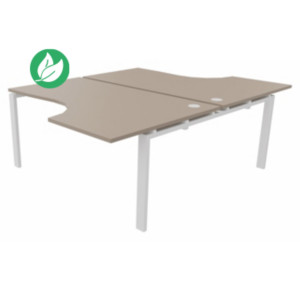Ensemble 2 bureaux compacts E-link - L.160 x P.223 cm - Plateau Argile - Pieds Blanc Ensemble 2 bureaux compacts E-link - L.160 x P.223 cm - Plateau Argile - Pieds Blanc
