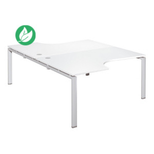 Ensemble 2 bureaux compacts E-link - L.160 x P.223 cm - Plateau Blanc - Pieds Aluminium