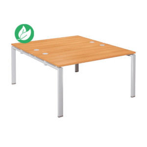 Ensemble 2 bureaux droits E-link - L.140 x P.163 cm - Plateau Chêne - Pieds Aluminium