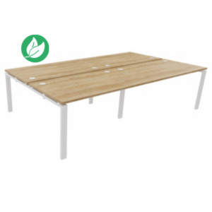Ensemble 4 bureaux droits E-link - L.280 x P.163 cm - Plateau Chêne Nebraska - Pieds Blanc Ensemble 4 bureaux droits E-link - L.280 x P.163 cm - Plateau Chêne Nebraska - Pieds Blanc