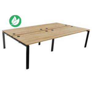 Ensemble 4 bureaux droits E-link - L.280 x P.163 cm - Plateau Chêne Nebraska - Pieds Noir Ensemble 4 bureaux droits E-link - L.280 x P.163 cm - Plateau Chêne Nebraska - Pieds Noir