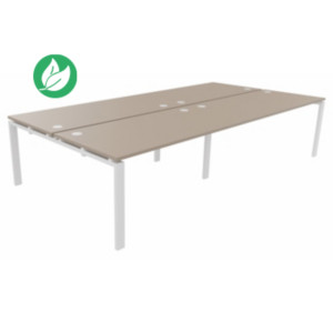 Ensemble 4 bureaux droits E-link - L.320 x P.163 cm - Plateau Argile - Pieds Blanc Ensemble 4 bureaux droits E-link - L.320 x P.163 cm - Plateau Argile - Pieds Blanc