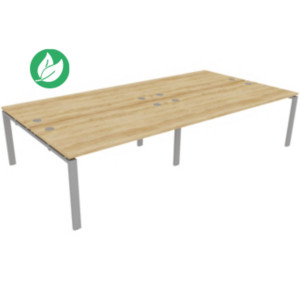 Ensemble 4 bureaux droits E-link - L.320 x P.163 cm - Plateau Chêne Nebraska - Pieds Aluminium Ensemble 4 bureaux droits E-link - L.320 x P.163 cm - Plateau Chêne Nebraska - Pieds Aluminium