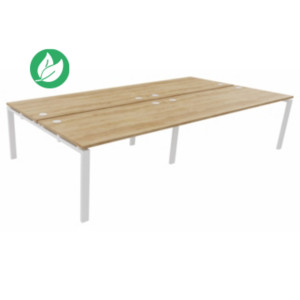 Ensemble 4 bureaux droits E-link - L.320 x P.163 cm - Plateau Chêne Nebraska - Pieds Blanc Ensemble 4 bureaux droits E-link - L.320 x P.163 cm - Plateau Chêne Nebraska - Pieds Blanc