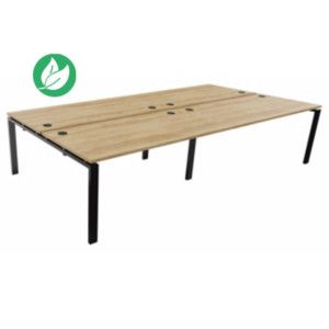 Ensemble 4 bureaux droits E-link - L.320 x P.163 cm - Plateau Chêne Nebraska - Pieds Noir Ensemble 4 bureaux droits E-link - L.320 x P.163 cm - Plateau Chêne Nebraska - Pieds Noir