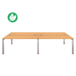Ensemble 4 bureaux droits E-link - L.320 x P.163 cm - Plateau Cèdre - Pieds Aluminium Ensemble 4 bureaux droits E-link - L.320 x P.163 cm - Plateau Cèdre - Pieds Aluminium