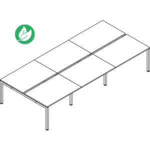 Ensemble 6 postes Droit Actual - L.360 x P.165 cm - Plateau Chêne  - 4 pieds Aluminium