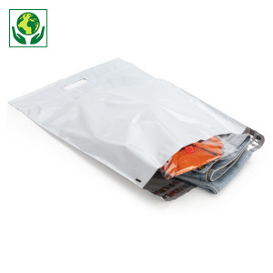 Envelope de plástico com fecho adesivo e asas