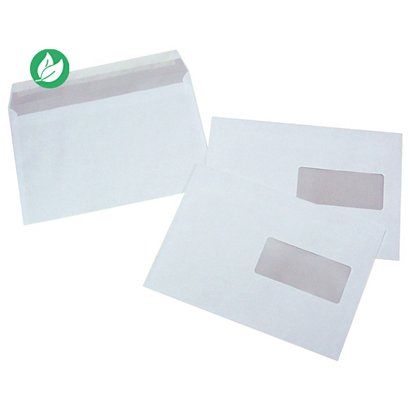 Enveloppe blanche C5 162 x 229 mm 90g fenêtre 45 x 100 mm - autocollante bande protectrice - Lot de 500