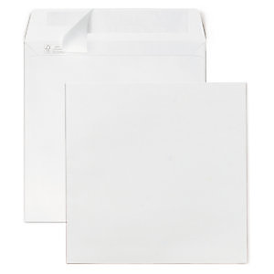 Enveloppe carrée blanche papier vélin 185 x 185 mm 120g sans fenêtre fermeture auto-adhésive - Boîte de 250