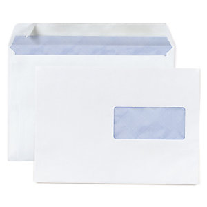 Enveloppe commerciale vélin blanc auto-adhésive avec fenêtre 80g/m? 162x229 mm