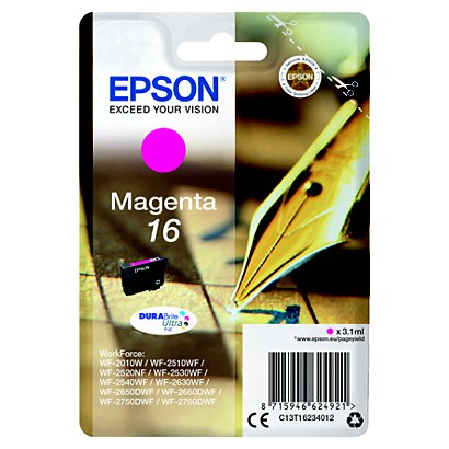 Epson 16, C13T16234012, Cartucho de Tinta, DURABrite Ultra, Bolígrafo y Crucigrama, Magenta - 1