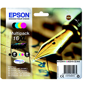 Epson 16XL Stylo à plume Cartouche d'encre originale grande capacité DURABrite Ultra Pack 4 couleurs - Noir, Cyan, Magenta, Jaune