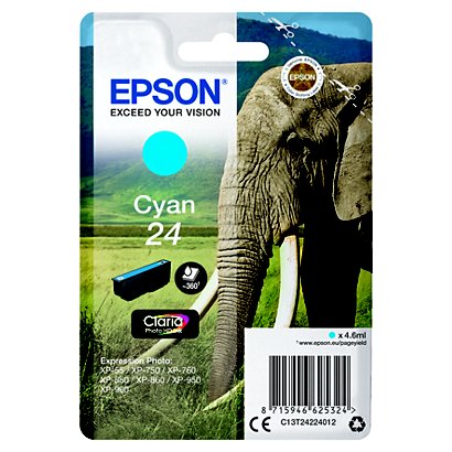 Epson 24, C13T24224012, Cartucho de Tinta, Claria Premium, Elefante, Cian - 1