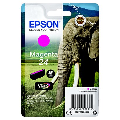 Epson 24, C13T24234012, Cartucho de Tinta, Claria Premium, Elefante, Magenta - 1