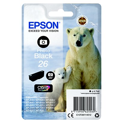 Epson 26, C13T26114012, Cartucho de Tinta, Claria Premium, Oso Polar, Negro fotográfico - 1
