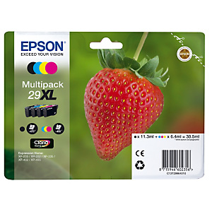 Epson 29 XL "Fraise" Cartouche d'encre originale grande capacité Claria Home C13T29964012 - Pack de 4 (Noir, Cyan, Magenta, Jaune) Epson 29 XL "Fraise" Cartouche d'encre originale grande capacité Claria Home C13T29964012 - Pack de 4 (Noir, Cyan, Magenta, Jaune)
