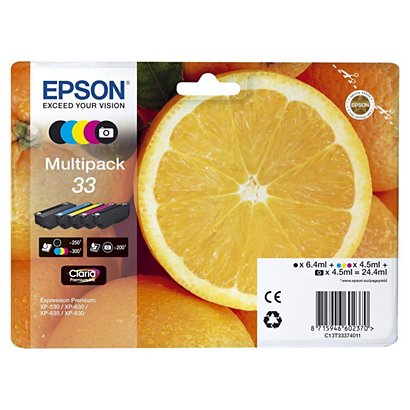 Epson 33, C13T33374011, Cartucho de Tinta, Claria Premium, Naranja, Negro, Cian, Magenta, Amarillo, Negro fotográfico, Multipack