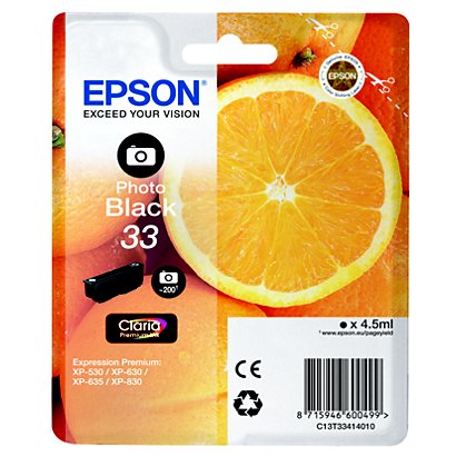 Epson 33 ''Oranges'' Cartouche d'encre originale Claria Premium C13T33414012 - Noir Photo