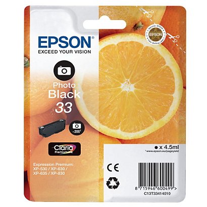 Epson 33 ''Oranges'' Cartouche d'encre originale Claria Premium (C13T33414012) - Noir Photo