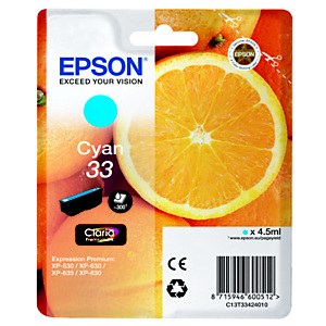 Epson 33 Oranges Cartouche d'encre originale Claria Premium C13T33424012 - Cyan