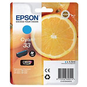 Epson 33 ''Oranges'' Cartouche d'encre originale Claria Premium (C13T33424012) - Cyan