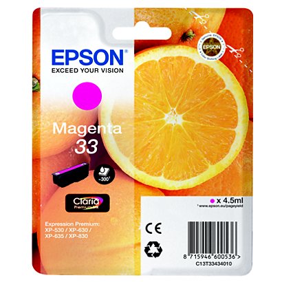 Epson 33 ''Oranges'' Cartouche d'encre originale Claria Premium C13T33434012 - Magenta