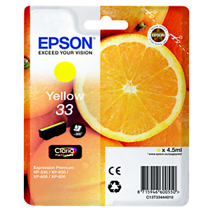 Epson 33 Oranges Cartouche d'encre originale Claria Premium C13T33444012 - Jaune
