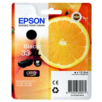Epson 33 XL "Oranges" Cartouche d'encre originale grande capacité Claria Premium C13T33514012 - Noir