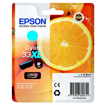 Epson 33 XL "Oranges" Cartouche d'encre originale grande capacité Claria Premium C13T33624012 - Cyan